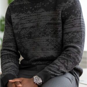 Theory Men's Charcoal Patterned Crewneck Sweater 100% Merino Wool -M